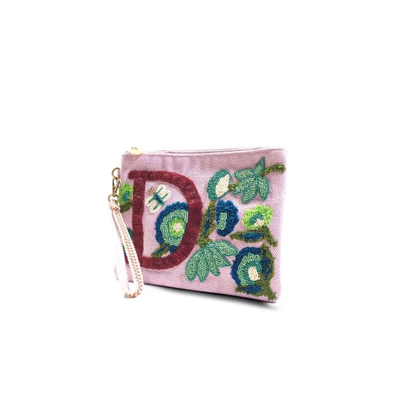 New America & Beyond D INITIAL EMBELLISHED POUCH Clutch Wrist Purse - Picture 2 of 10